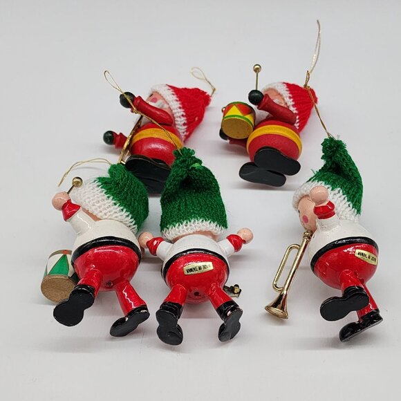 Vintage Wooden Christmas Ornaments Santa Musician Instruments Knit Hats - Picture 5 of 6